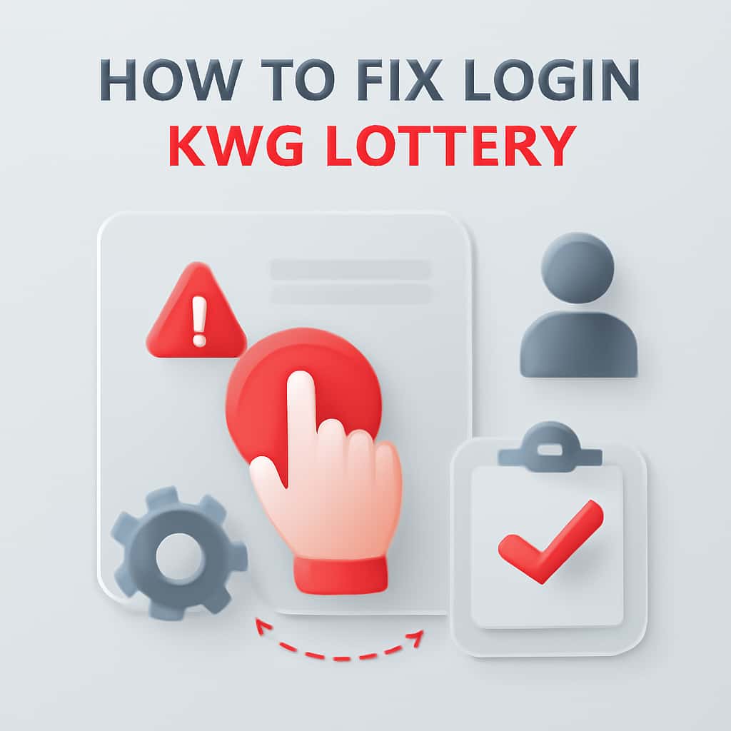 An educational diagram outlining troubleshooting steps for KWG Lottery login issues.