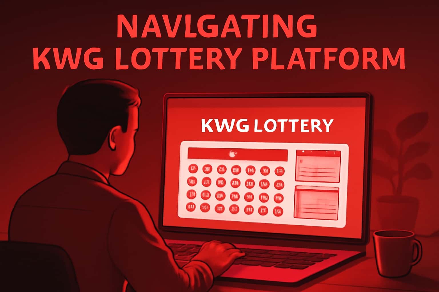 An informational scene depicting the KWG Lottery platform interface.